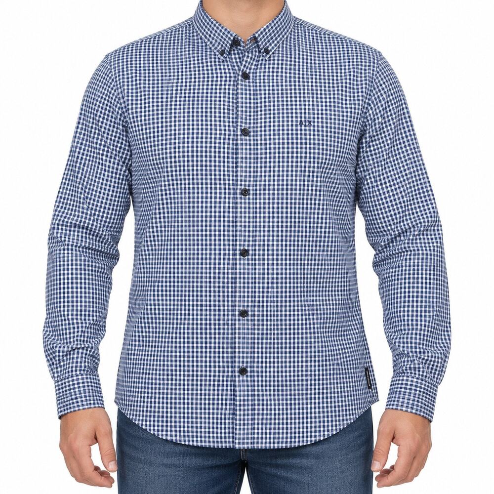 Armani Exchange Shirt Mens XL Blue Check Cotton Long Sleeve Button-Up Casual